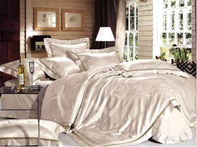 Jaquard Soft Silk Cotton Bedding Set-HYNH(IVORY