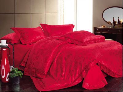 Jaquard Soft Silk Cotton Bedding Set-JQRM(RED)
